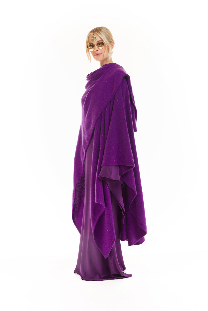 AVALON JEWELLED CASHMERE CAPE ROYAL PURPLE