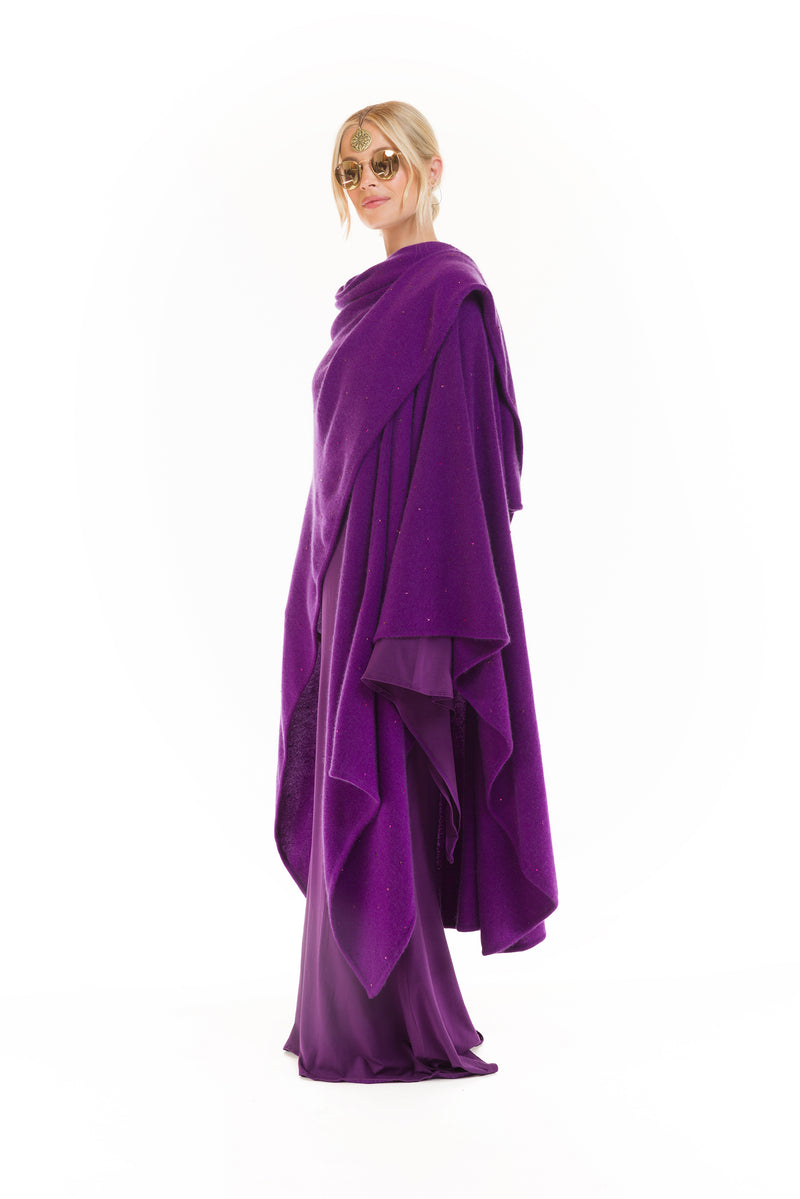 AVALON JEWELLED CASHMERE CAPE ROYAL PURPLE