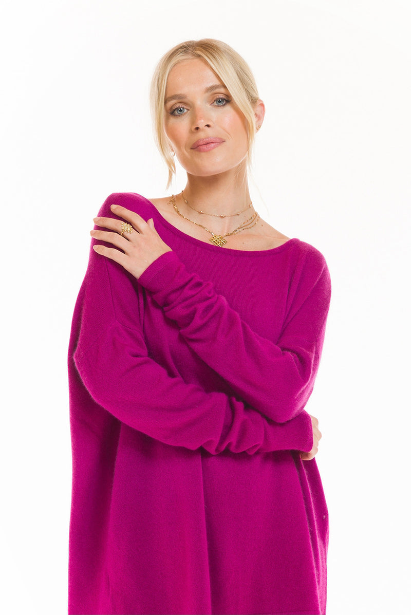 CASHMERE BOAT NECK JUMPER FUCHSIA