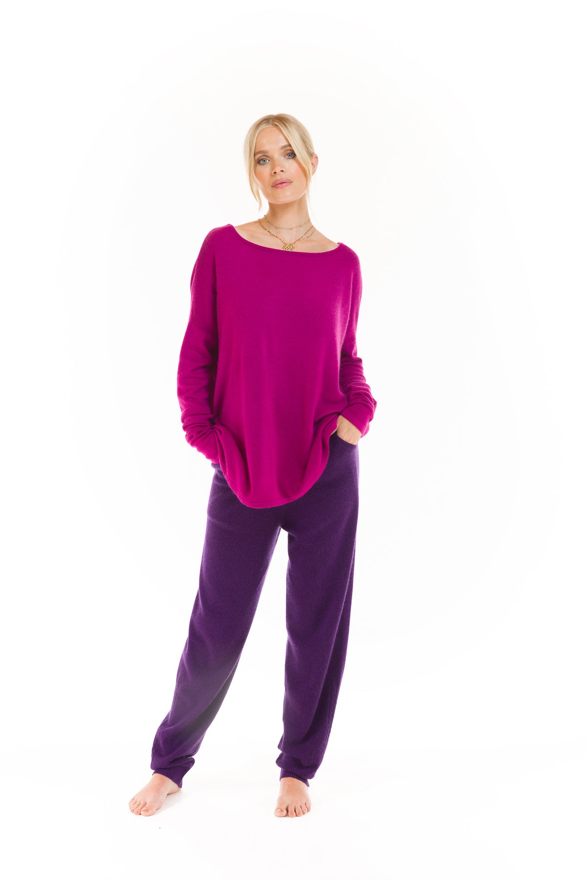 CASHMERE BOAT NECK JUMPER FUCHSIA