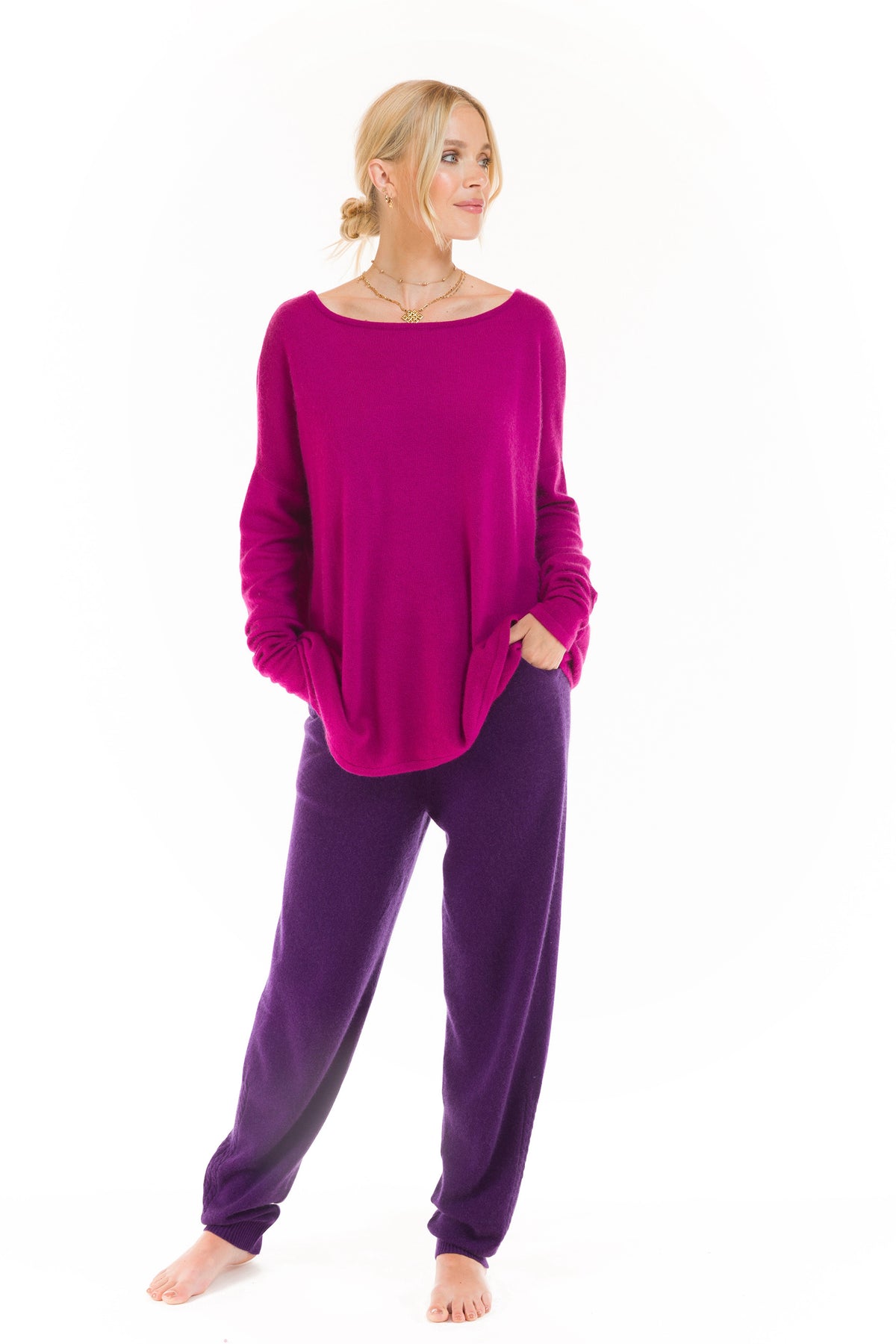 CASHMERE BOAT NECK JUMPER FUCHSIA