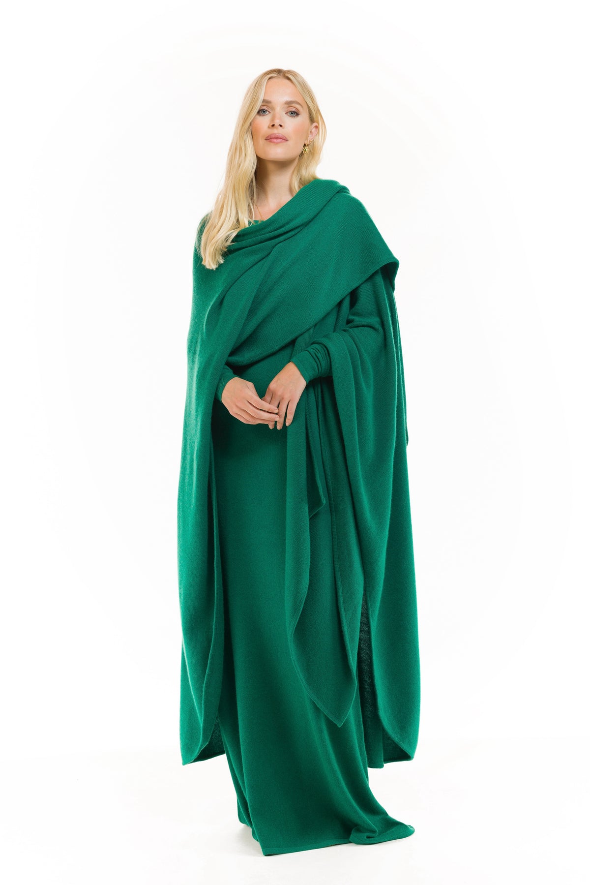 CASHMERE MAXI FITTED DRESS EMERALD GREEN