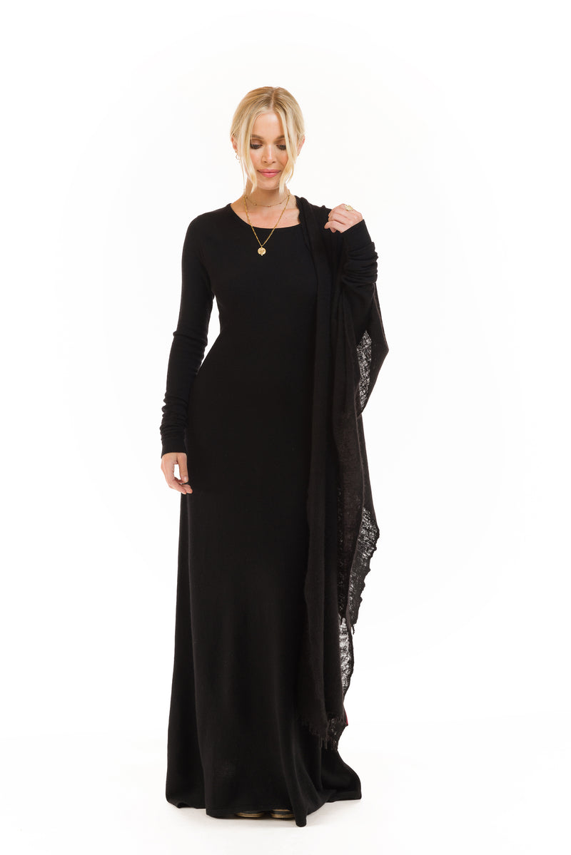 CASHMERE MAXI FITTED DRESS BLACK