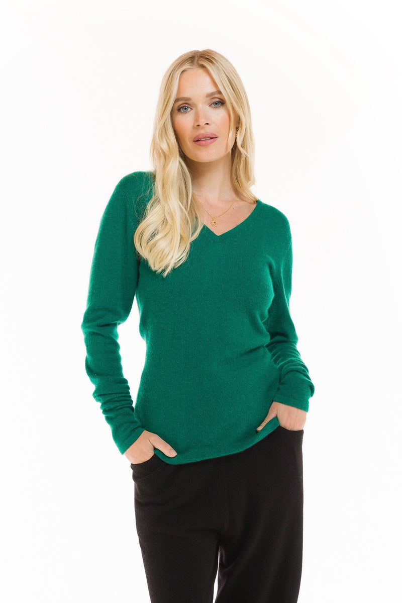 CASHMERE V-NECK TOP EMERALD GREEN