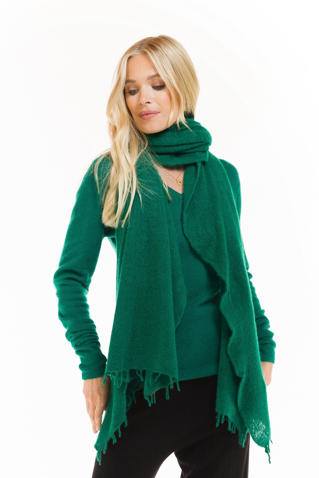 CASHMERE V-NECK TOP EMERALD GREEN