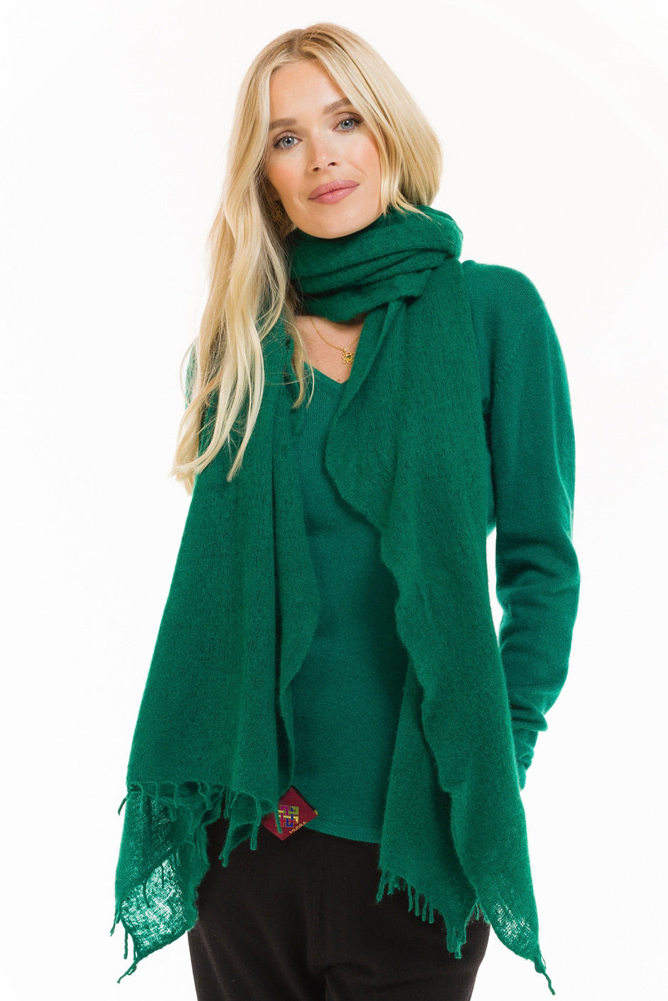 CASHMERE V-NECK TOP EMERALD GREEN