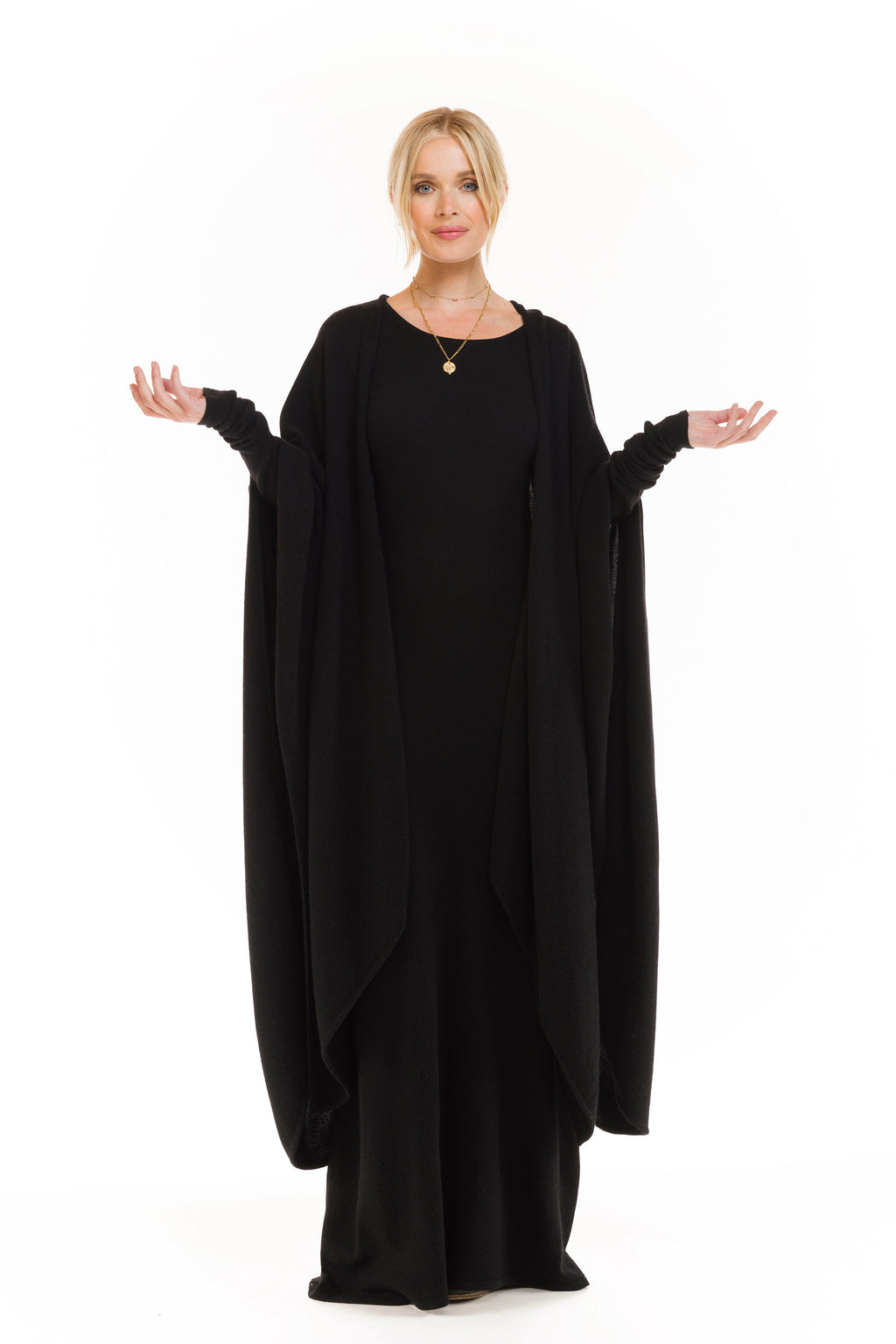 CASHMERE MAXI FITTED DRESS BLACK