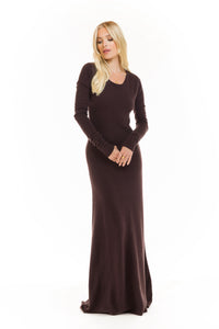 CASHMERE MAXI FITTED DRESS BROWN