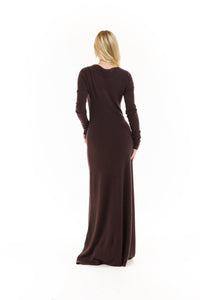 CASHMERE MAXI FITTED DRESS BROWN