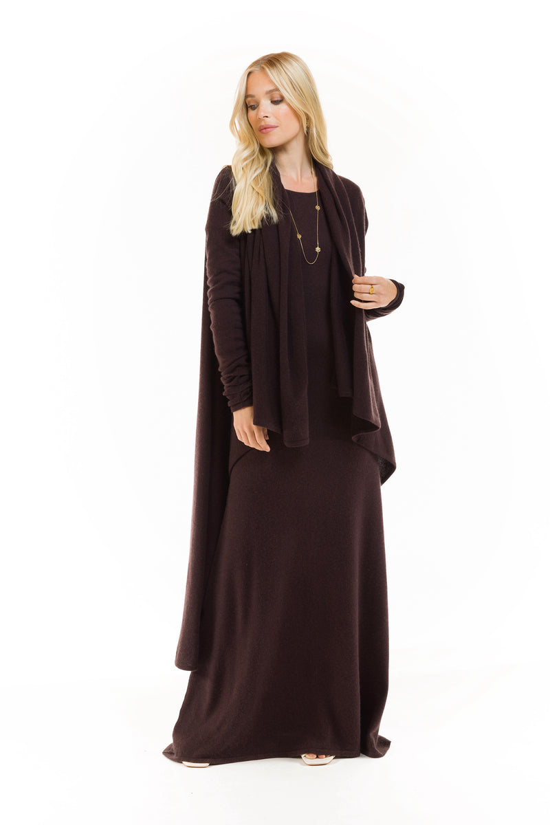 CASHMERE MAXI FITTED DRESS BROWN