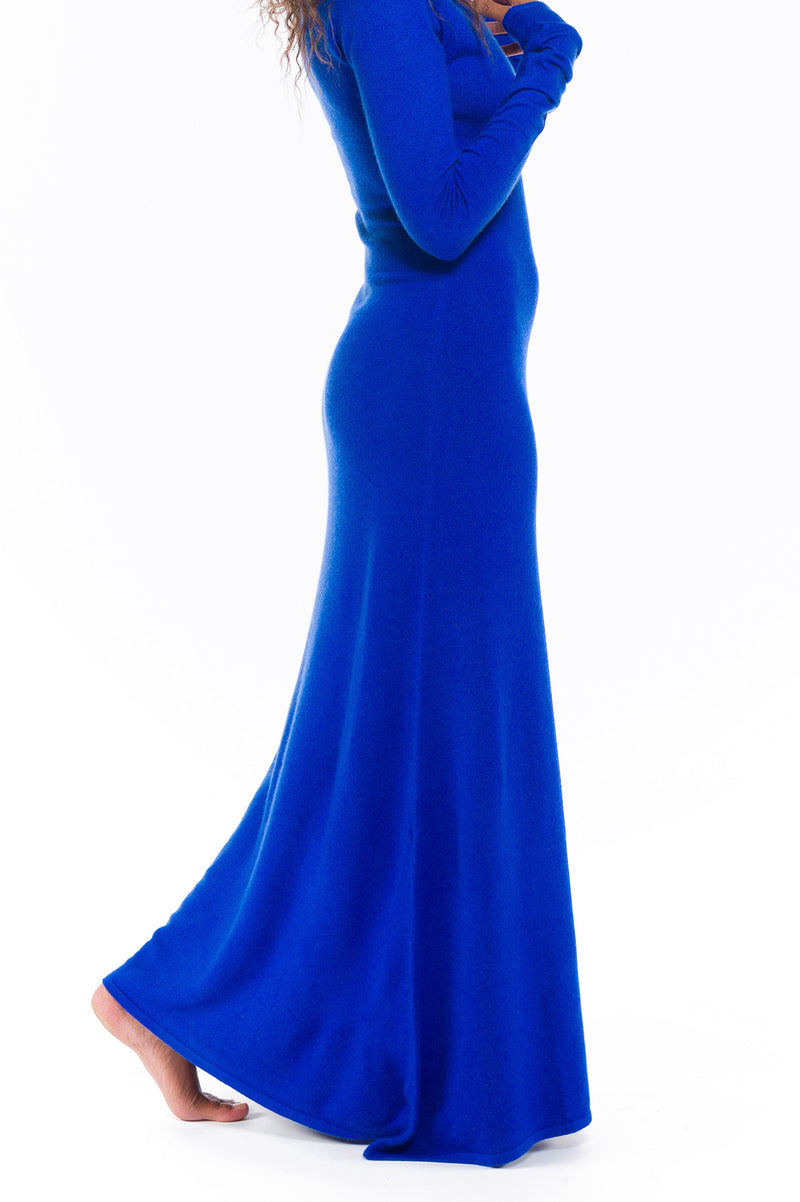 CASHMERE MAXI FITTED DRESS ROYAL BLUE