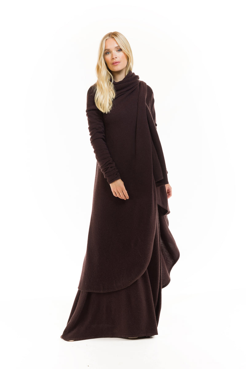 CASHMERE MAXI FITTED DRESS BROWN