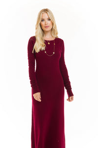 CASHMERE MAXI FITTED DRESS BURGUNDY