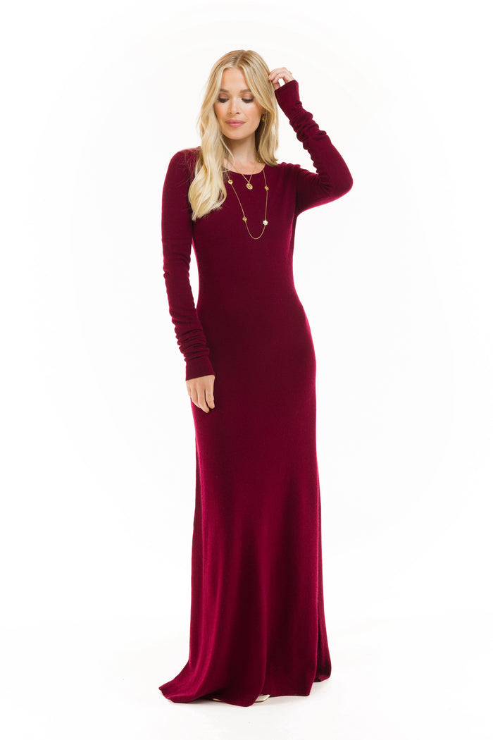 CASHMERE MAXI FITTED DRESS BURGUNDY