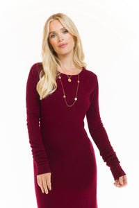 CASHMERE MAXI FITTED DRESS BURGUNDY