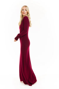 CASHMERE MAXI FITTED DRESS BURGUNDY