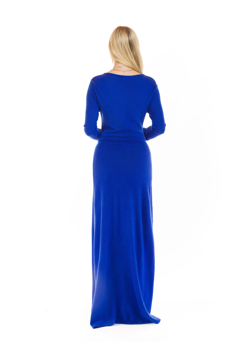 CASHMERE MAXI FITTED DRESS ROYAL BLUE