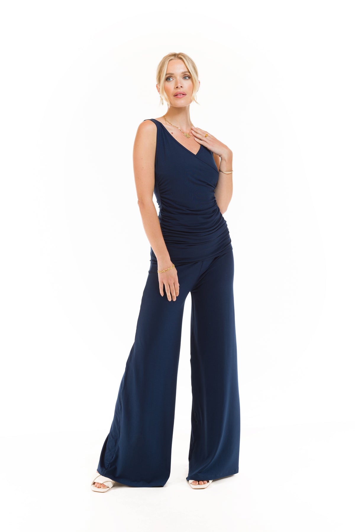 BAMBOO PALAZZO PANTS NAVY