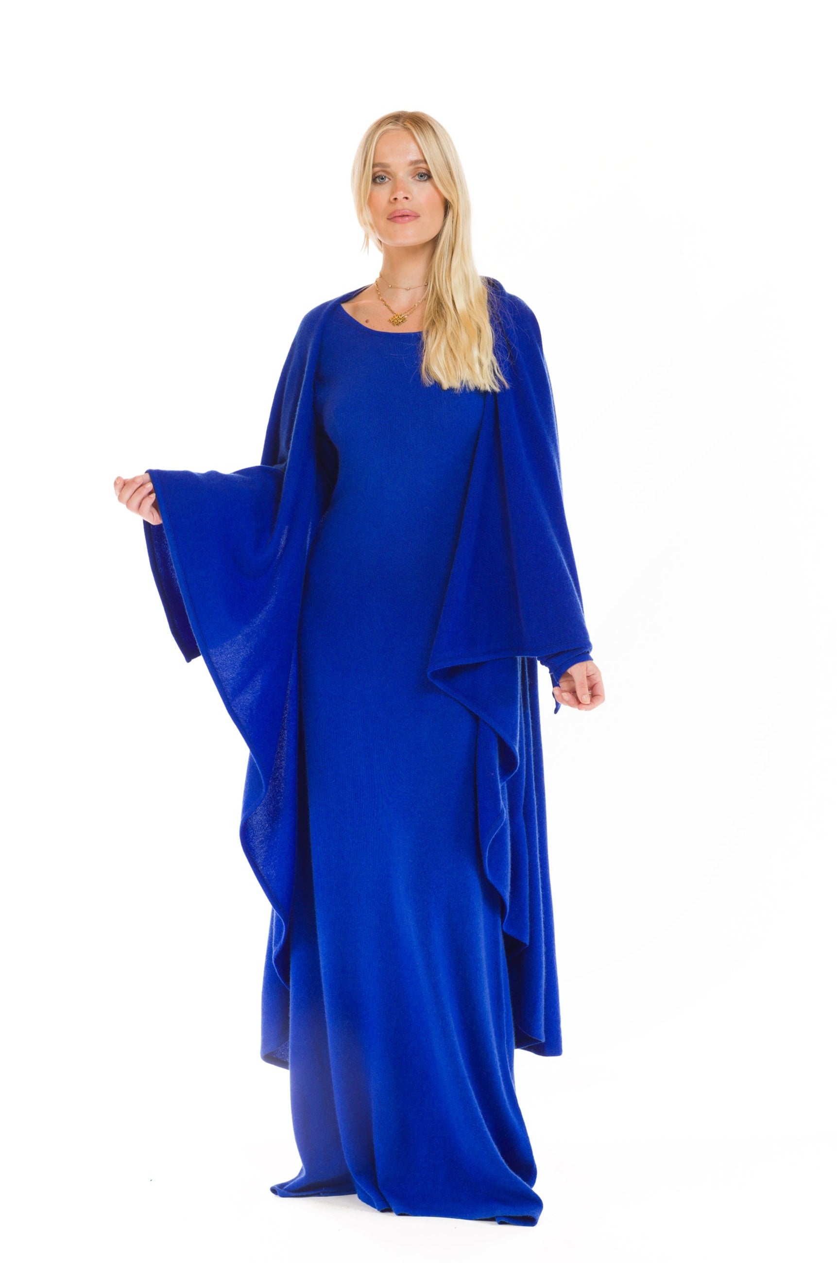 Royal blue cape clearance dress