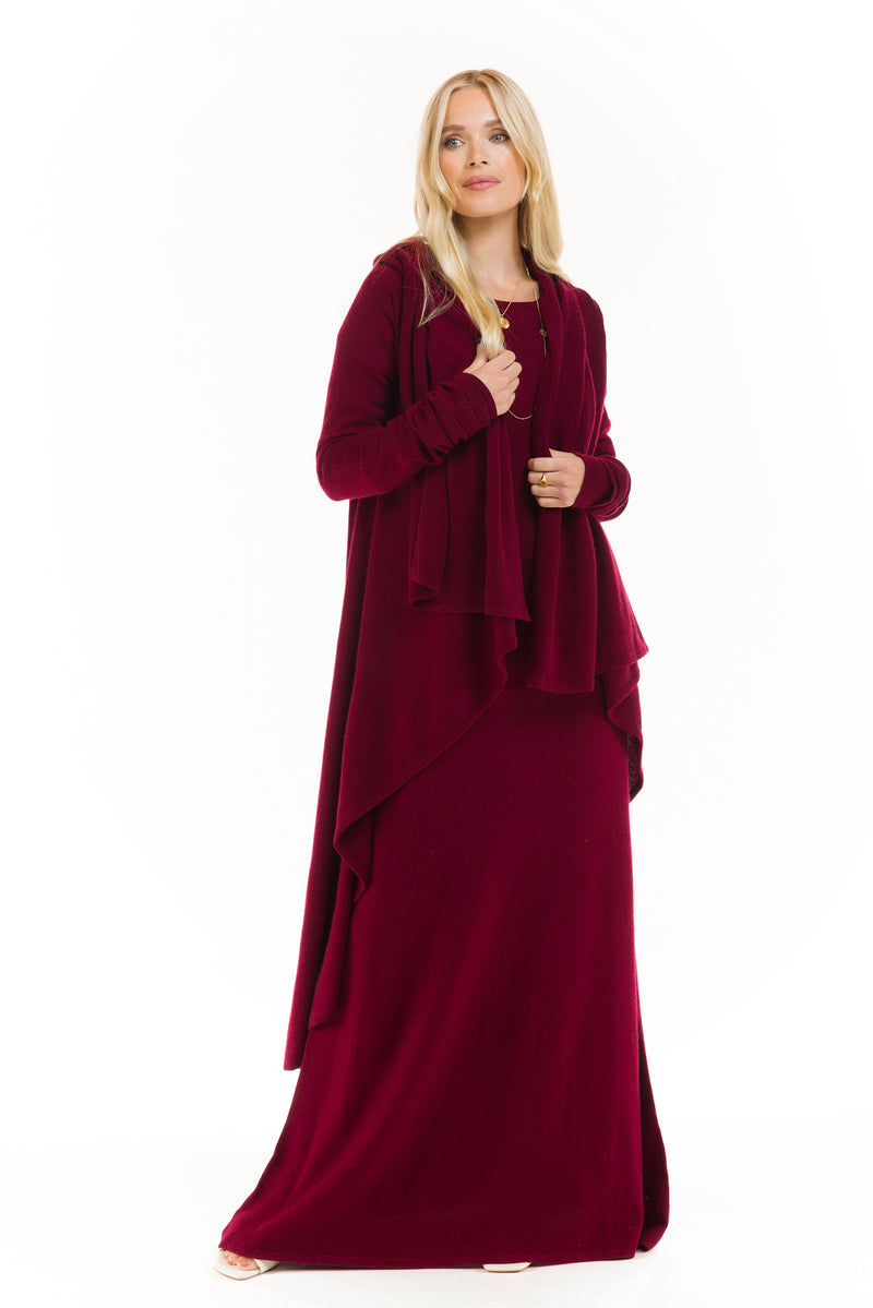 CASHMERE MAXI FITTED DRESS BURGUNDY