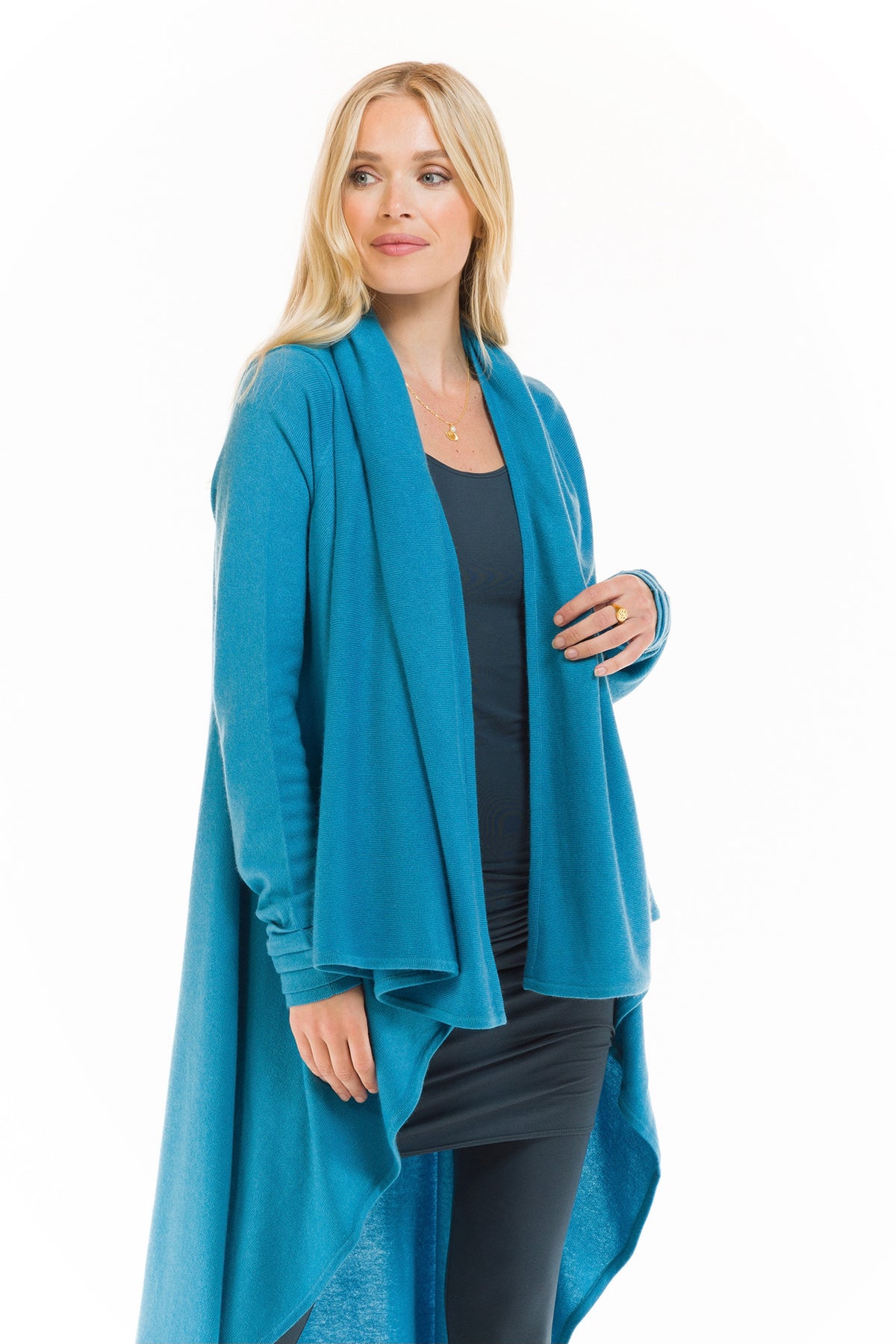 CASHMERE WATERFALL JACKET TURQUOISE