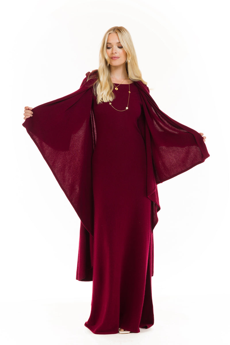 CASHMERE MAXI FITTED DRESS BURGUNDY