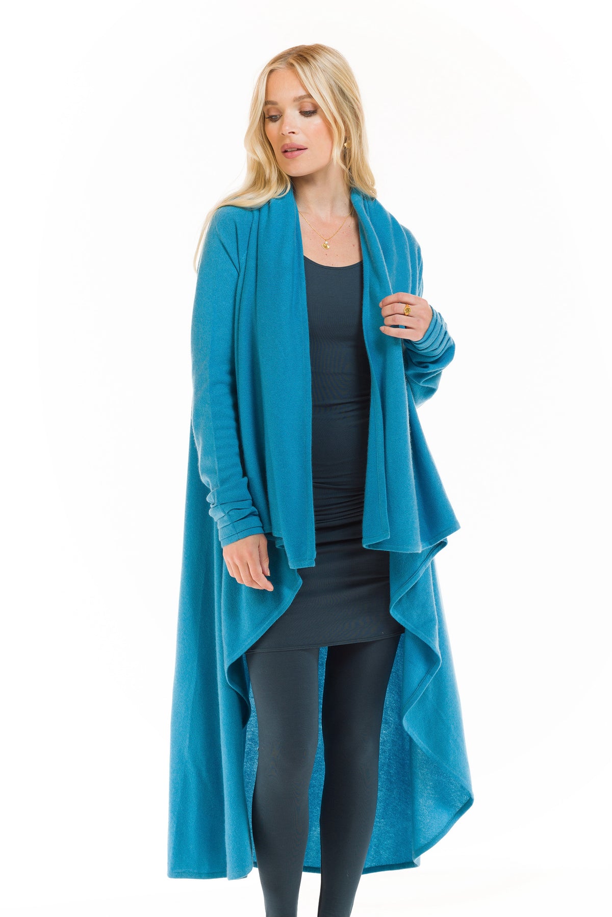 CASHMERE WATERFALL JACKET TURQUOISE