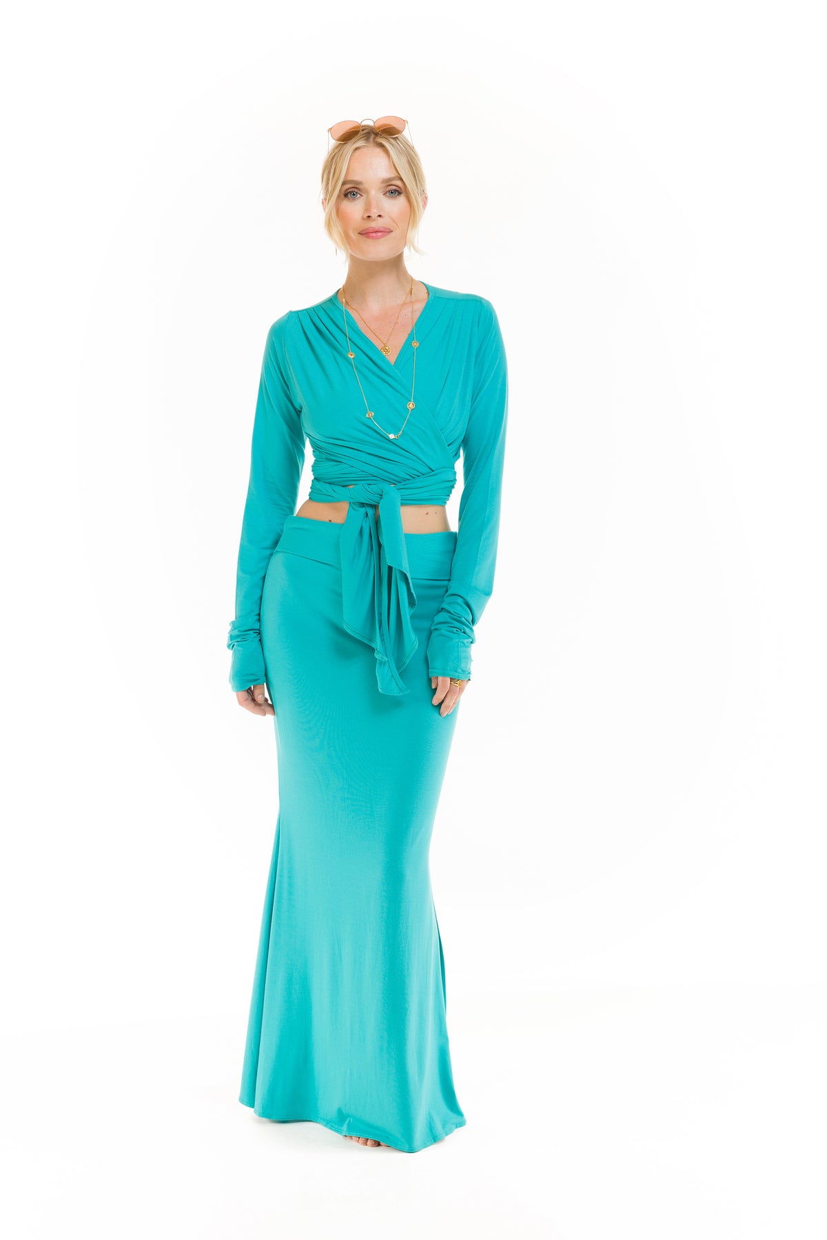 BAMBOO DRAPE SHRUG TURQUOISE