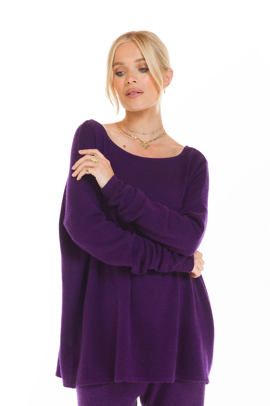 CASHMERE BOAT NECK JUMPER DEEP PURPLE