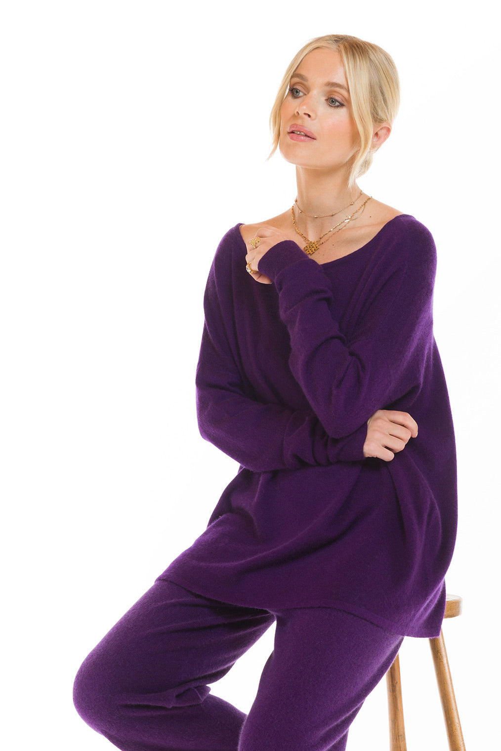 CASHMERE BOAT NECK JUMPER DEEP PURPLE