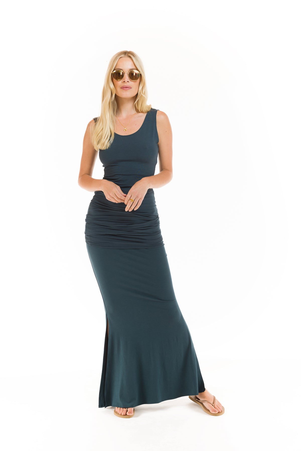 BAMBOO SIDE SLIT SKIRT OCEAN GREEN