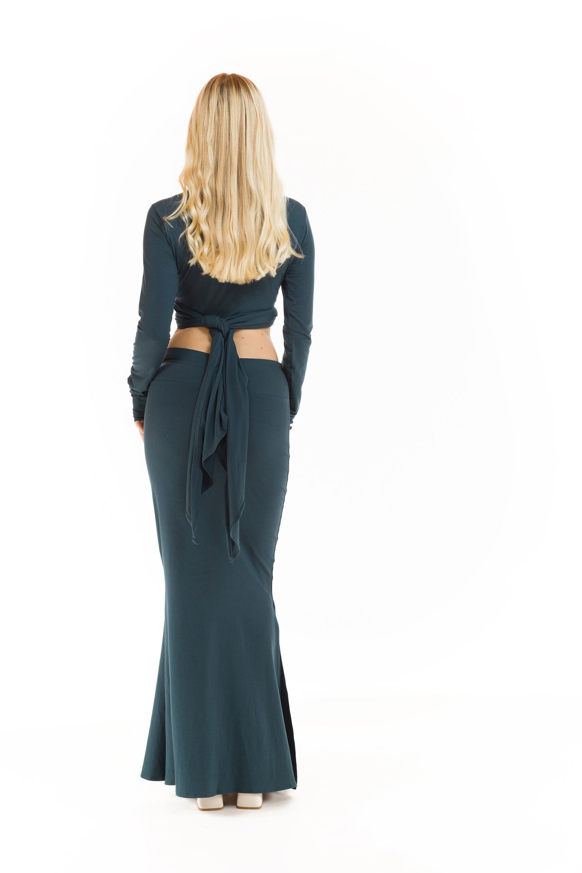 BAMBOO SIDE SLIT SKIRT OCEAN GREEN