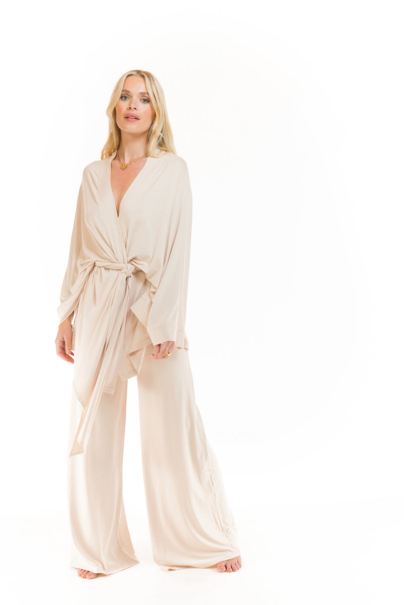 BAMBOO PALAZZO PANTS ECRU