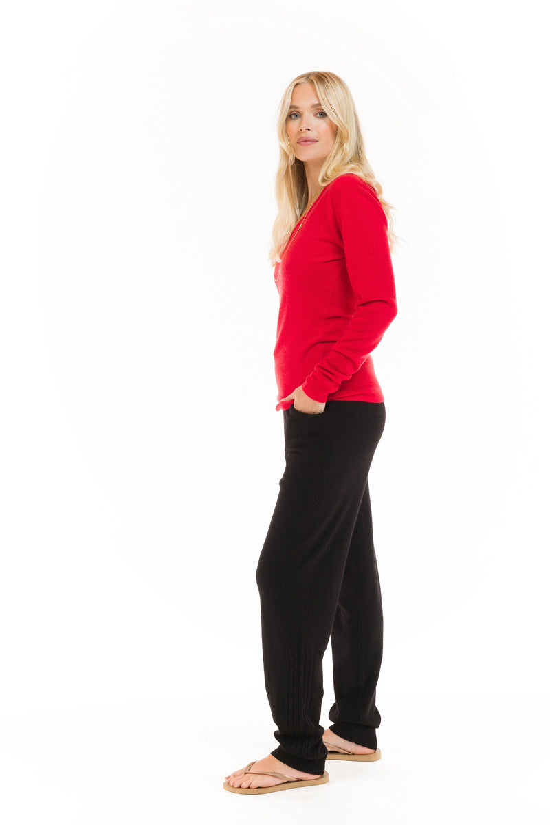 CASHMERE V-NECK TOP RED