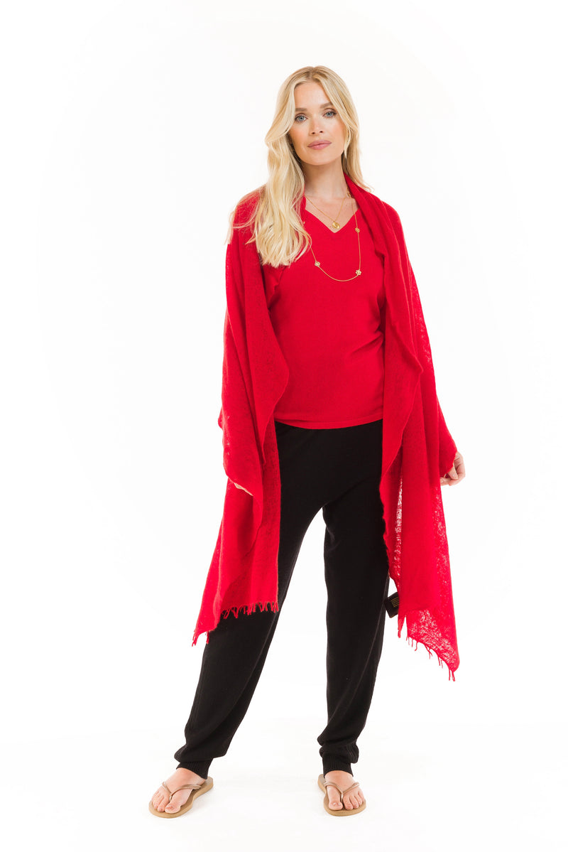 CASHMERE V-NECK TOP RED