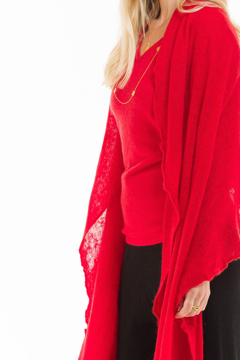 CASHMERE V-NECK TOP RED