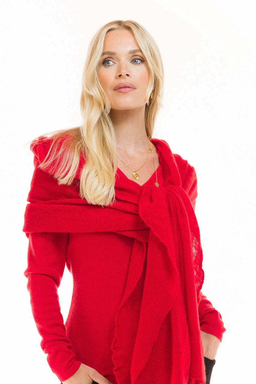 CASHMERE V-NECK TOP RED