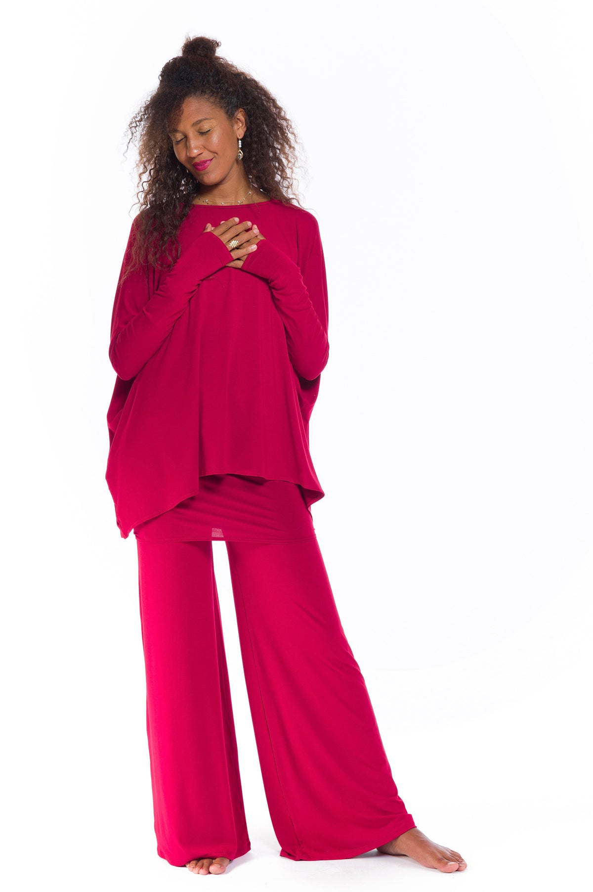 BAMBOO PALAZZO PANTS CLARET