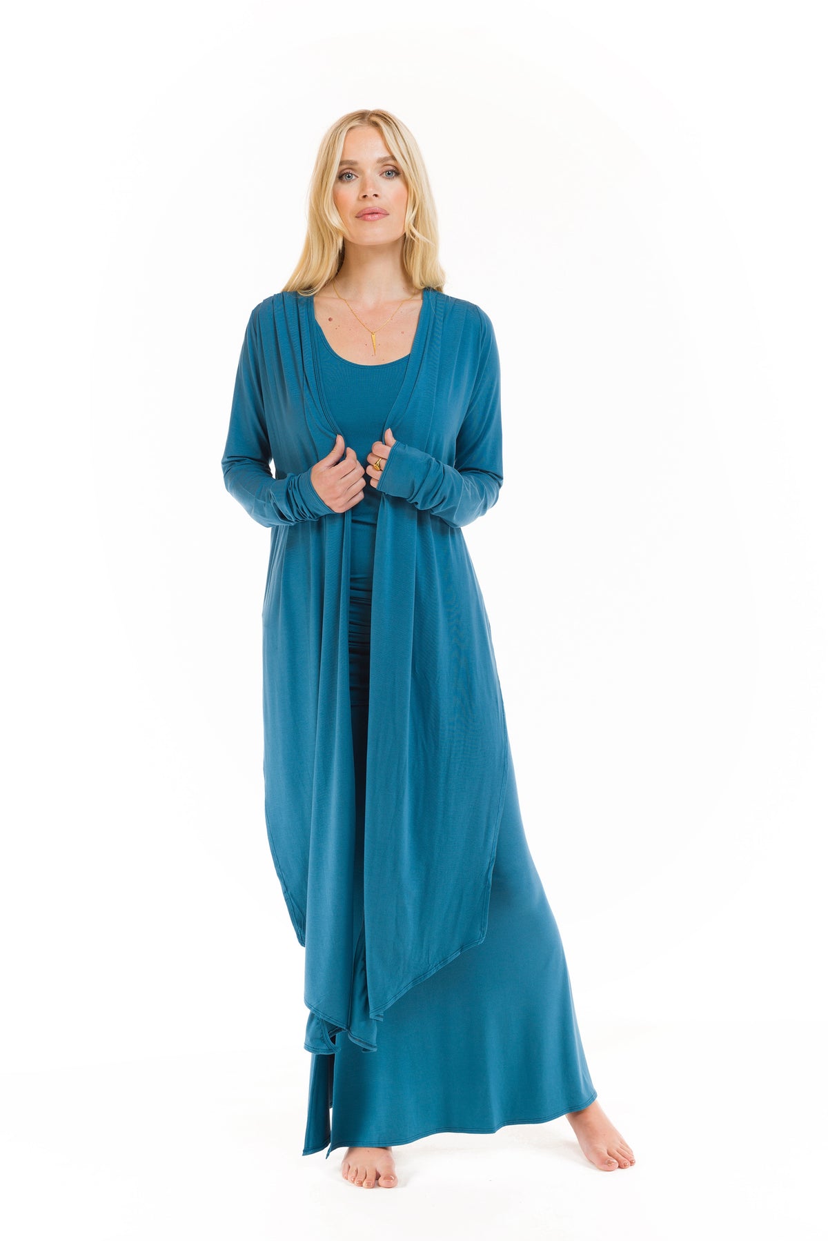 BAMBOO LONG VEST DRESS TEAL