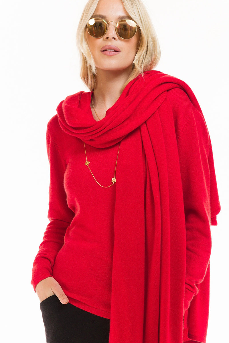 CASHMERE V-NECK TOP RED