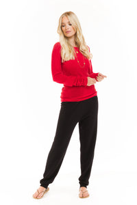 100% CASHMERE ULTRA FINE LONG SLEEVE TOP RED