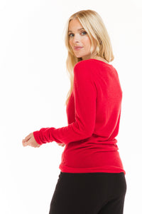 100% CASHMERE ULTRA FINE LONG SLEEVE TOP RED