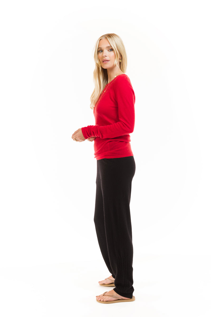 100% CASHMERE ULTRA FINE LONG SLEEVE TOP RED