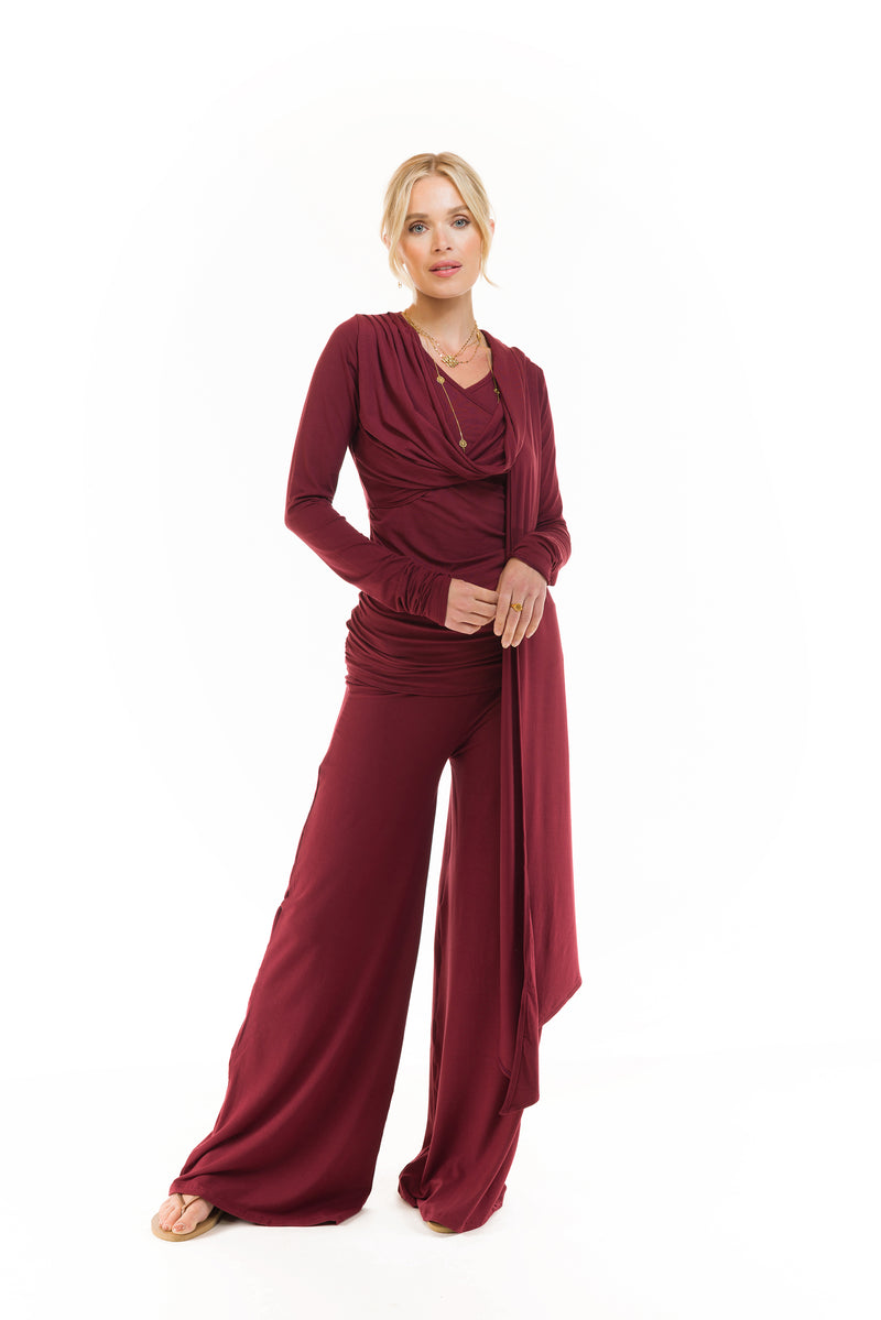 BAMBOO PALAZZO PANTS BURGUNDY