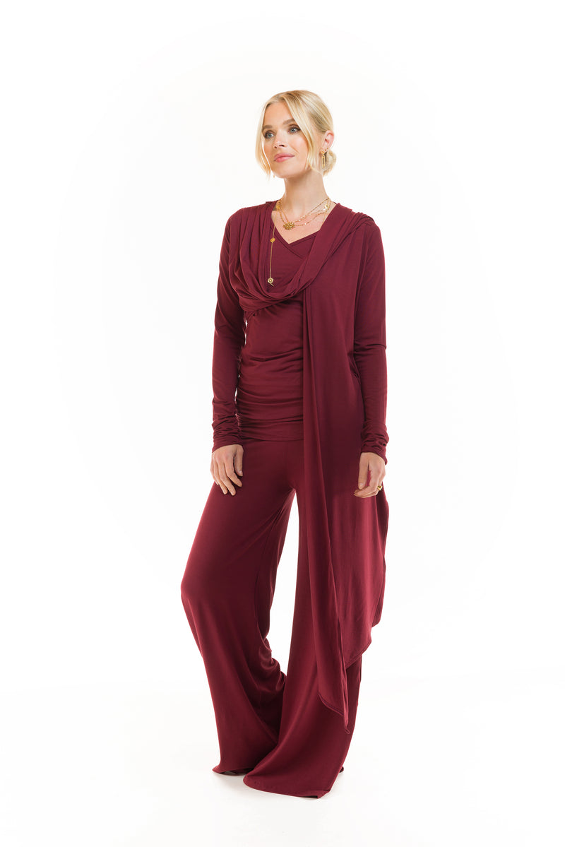 BAMBOO PALAZZO PANTS BURGUNDY