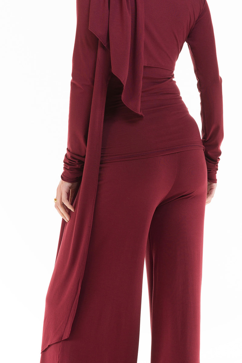 BAMBOO PALAZZO PANTS BURGUNDY