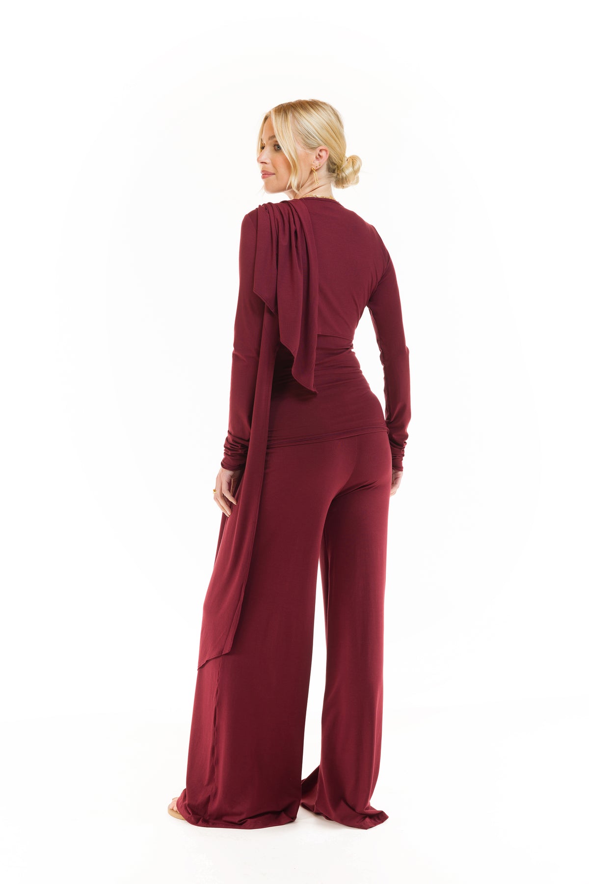 BAMBOO PALAZZO PANTS BURGUNDY