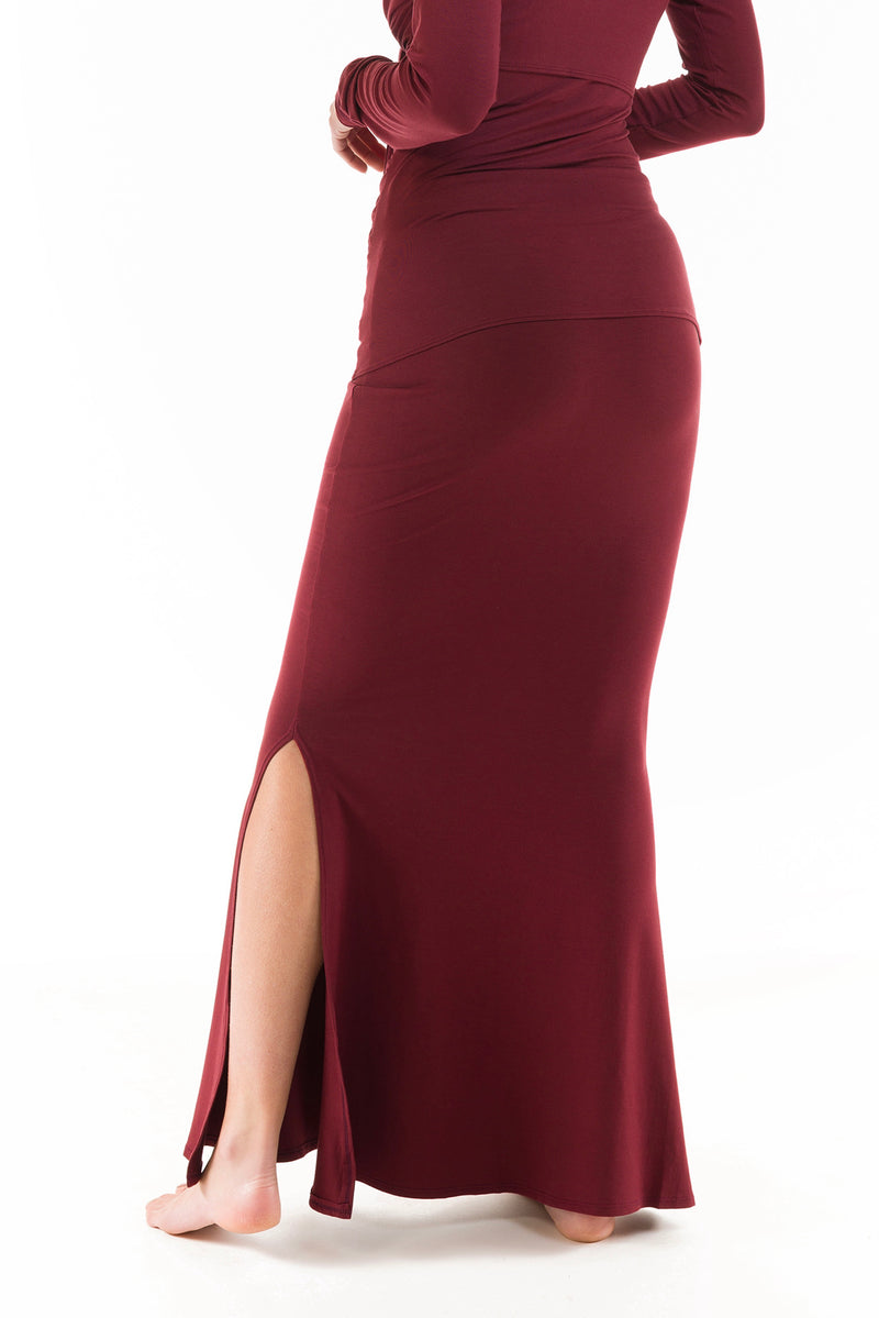 BAMBOO SIDE SLIT SKIRT BURGUNDY