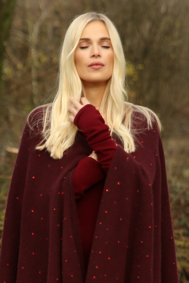 AVALON JEWELLED CASHMERE CAPE BURGUNDY