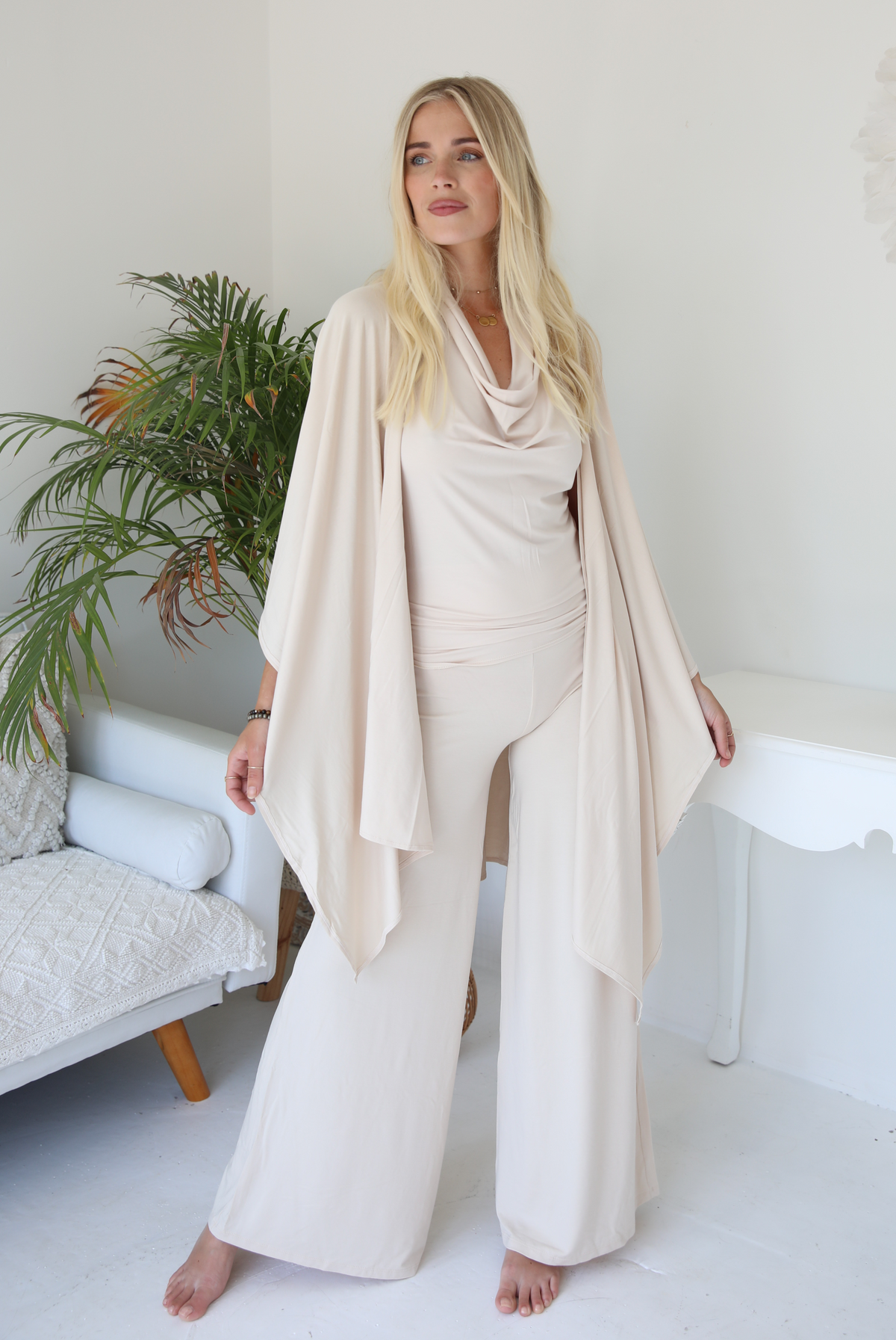 BAMBOO PALAZZO PANTS ECRU